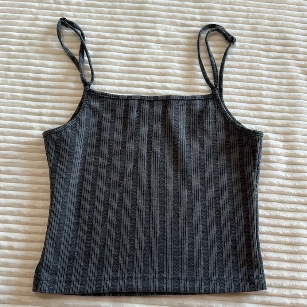 Edikted Set of 2 Spaghetti Strap Cropped Ribbed Tank Tops Floral Stripe Lace XS - Picture 7 of 14